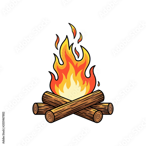 Foto Vibrant campfire illustration with burning logs providing warmth and light for a