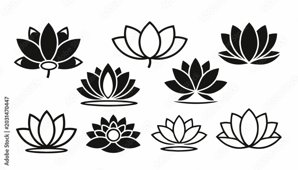 Fototapeta premium Lotus flower vector icon set illustration for yoga and spa design