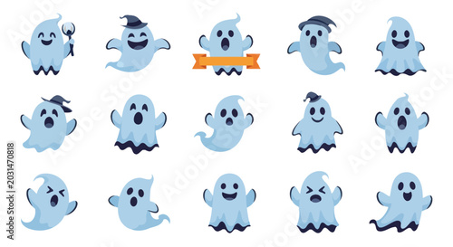 Foto Cute Halloween Ghosts Collection: Spooky Characters with Various Emotions