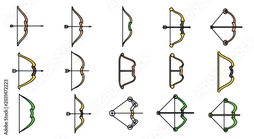 Εκτύπωση καμβά Collection of Bow and Arrow Icons, Archery Equipment Set, Vector Illustrations