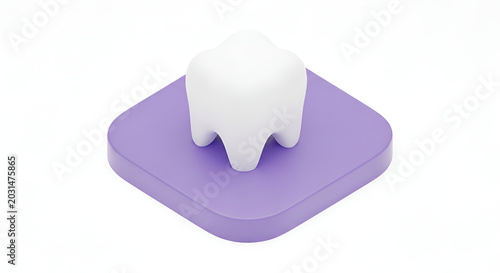 3D Render of a Healthy White Tooth on a Purple Square Platform.