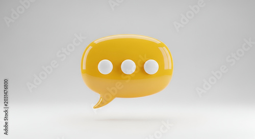 3D Yellow Speech Bubble Icon with Three Dots.