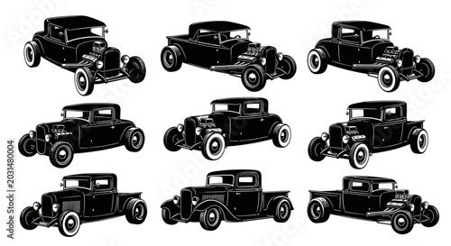 Obraz na płótnie Vintage Hot Rods Collection: Classic American Cars Illustration