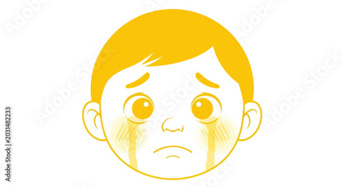 Photography Sad Child Face Icon, Crying Boy Emotion, Yellow Illustration
