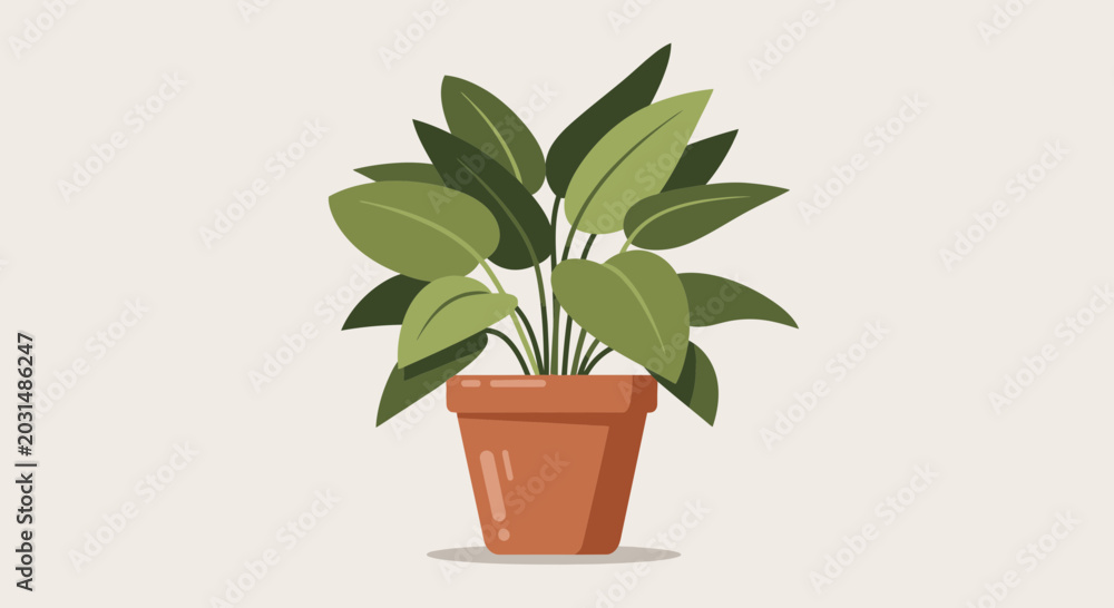 Fototapeta premium Green Houseplant in Terracotta Pot - Minimalist Vector Illustration