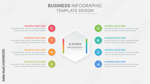 8 Steps Business Infographic Template with Hexagon Element