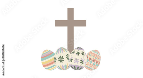 Schilderij op canvas Easter Eggs and Cross Symbol: Christian Celebration and Spring Holiday