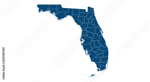 Fotografía Florida Map Outline with County Borders - State Geography