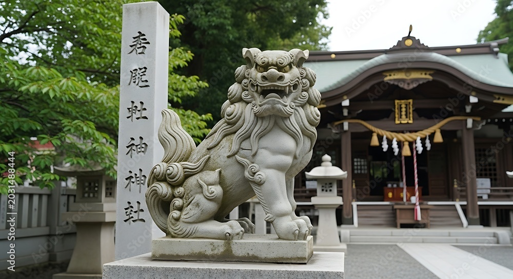 Obraz premium Shrine Guardian Stone Lion.
