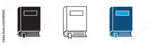 Photos Closed Hardcover Book with Bookmark Vector Icon Set in Solid Outline and Blue St