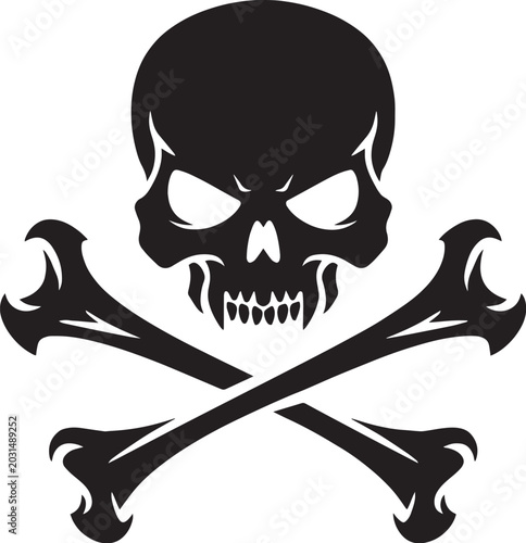 Принти на полотні Aggressive skull and crossbones vector illustration, black pirate jolly roger em