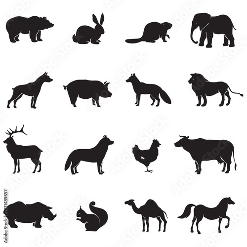Canvas Print Wild animals silhouette collection vector set