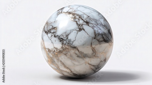 Polished marble sphere with elegant gold veins displayed as a high quality studio photograph for modern interior design project concepts