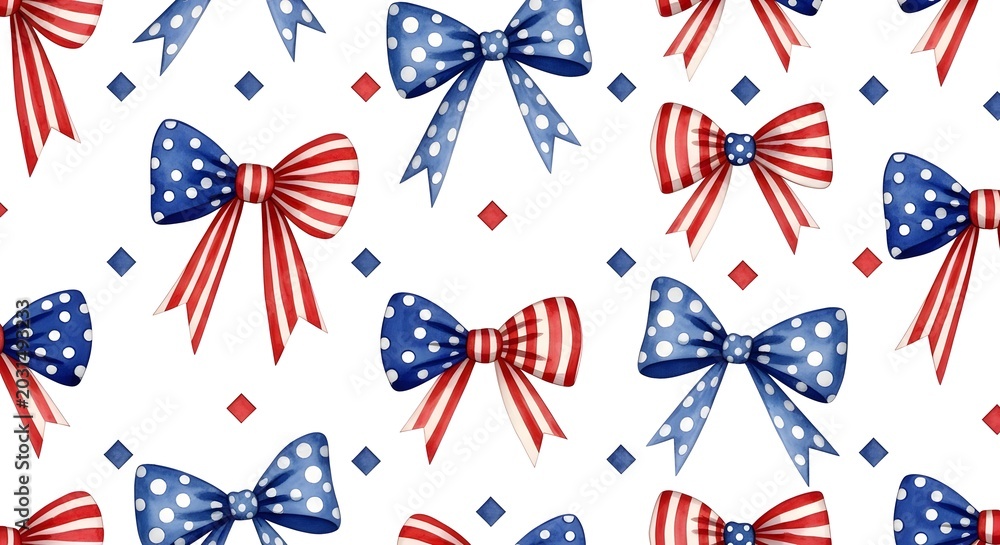 Obraz premium Seamless pattern with patriotic bows and diamonds, red white and blue design for independence day