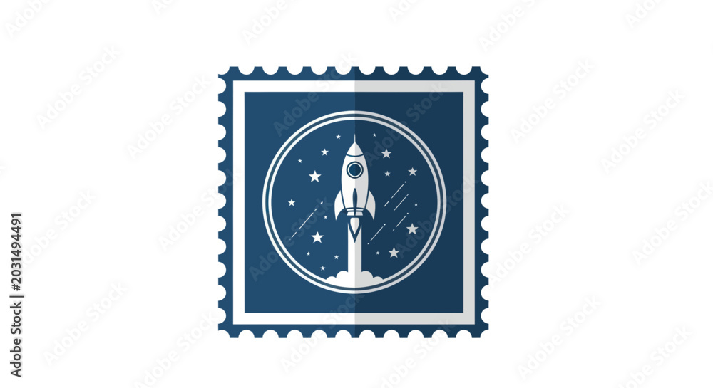 Obraz premium Retro Stamp with Rocket Launching into Space
