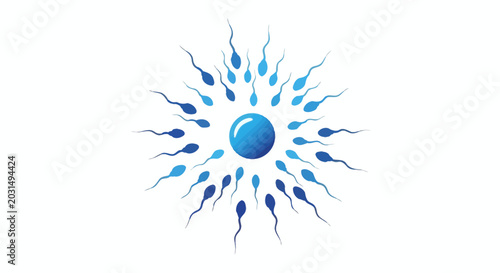 Tableau sur toile Fertilization: Sperm Cells Swarming Around Egg Cell, Reproduction Concept
