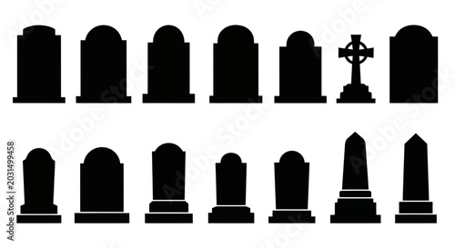 Fotografía Tombstone Silhouettes Collection - Gravestone Icons Vector Set