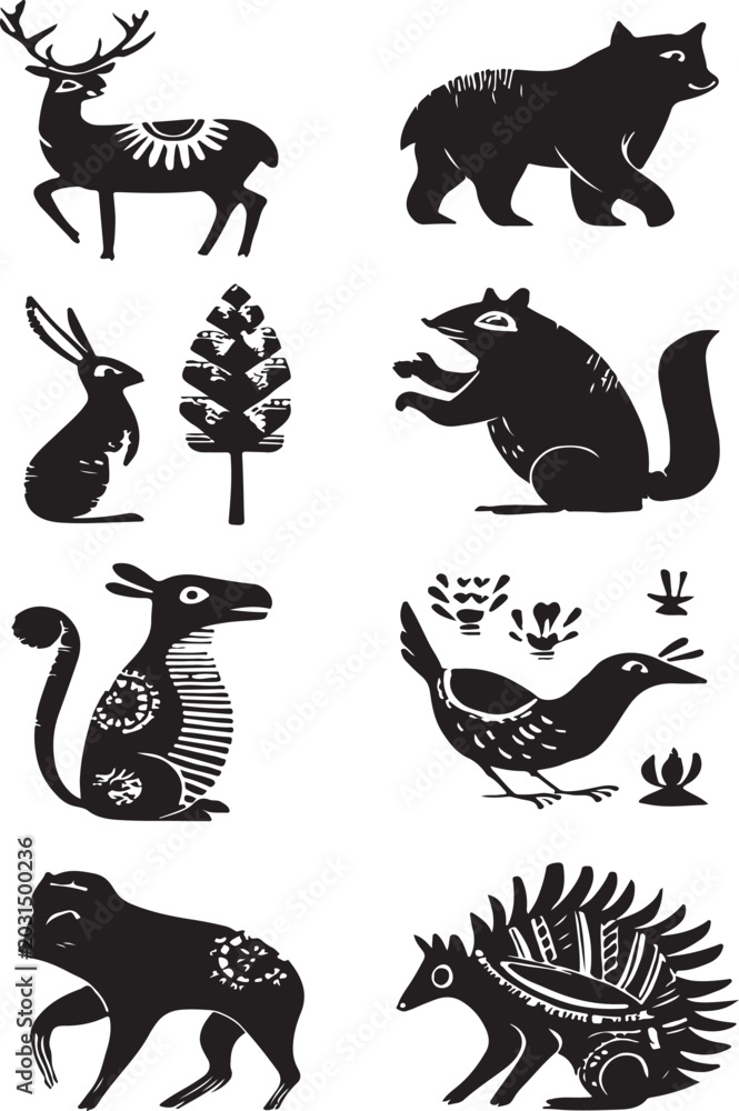 Fototapeta premium set of silhouettes of animals