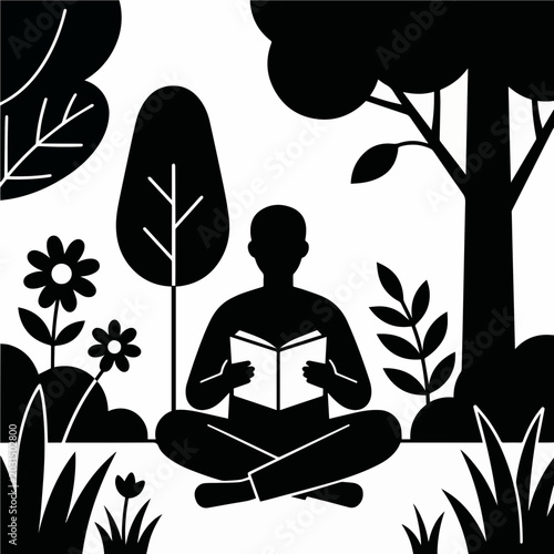 Reading in Garden Park Landscape - AI Generated