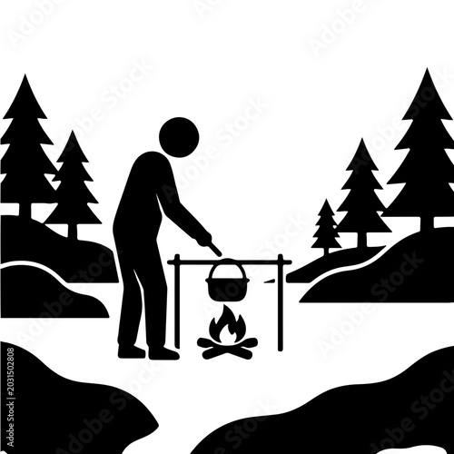 Outdoor Campfire Cooking by the River - AI Generated