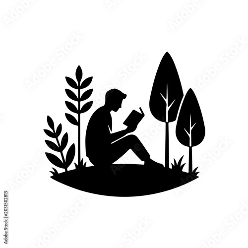 Reading in Nature Garden Silhouette - AI Generated