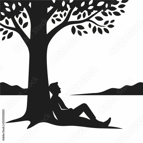 Sitting Beneath Tree by Waterside - AI Generated