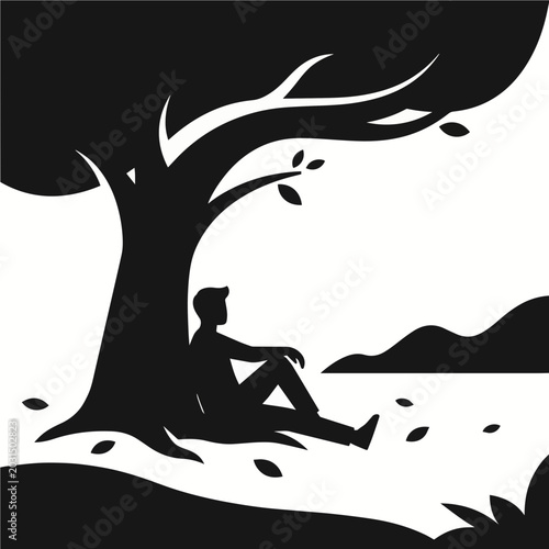 Peaceful Rest Under Autumn Tree - AI Generated