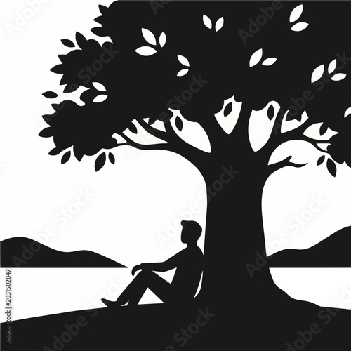 Relaxing Under a Large Tree by the Lake - AI Generated