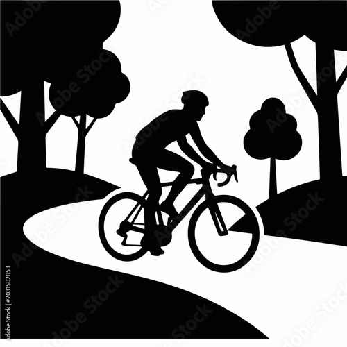 Cyclist Riding Through Forest Trail - AI Generated