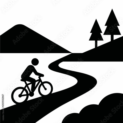 Cyclist Riding Through Mountain Road Landscape - AI Generated