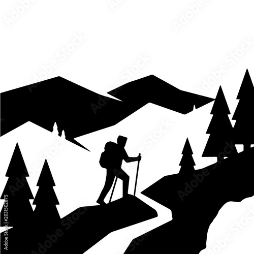 Mountain Hiking Trail Adventure Silhouette - AI Generated
