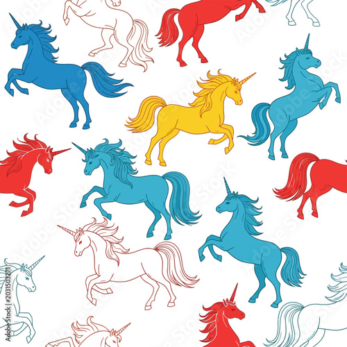 Konstfotografi Colorful unicorns in various poses.