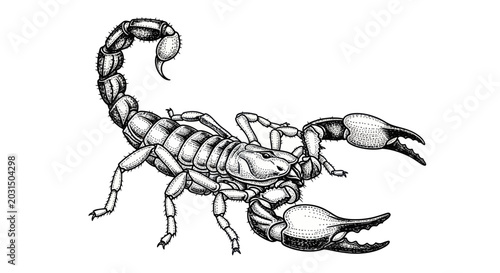 Foto Scorpion Illustration - Black and White Detailed Drawing on White Background