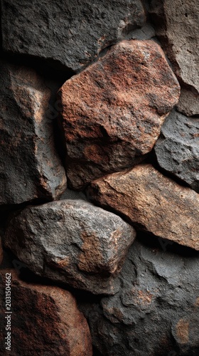 Textured background of a rough stone wall showing earthy tones and rugged surfaces