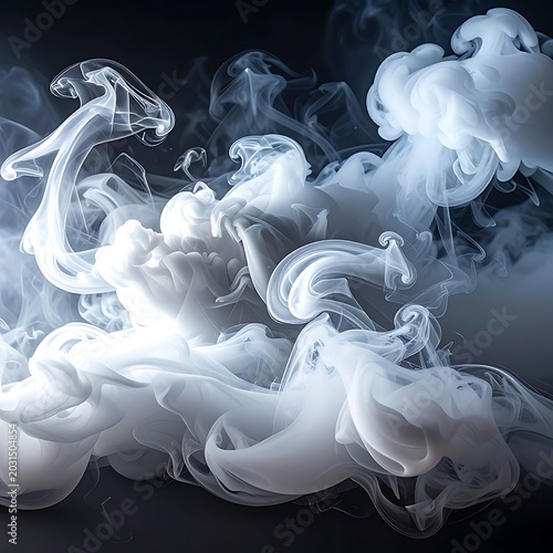 White smoke swirling in darkness abstract.