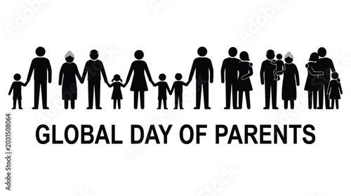 Global day of parents vector illustration with silhouettes holding hands banner.