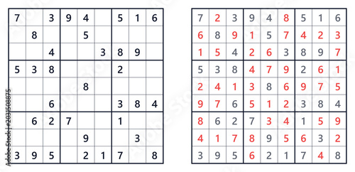 Konstfotografi Sudoku classic  medium puzzle grid with completed and partially solved sections