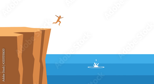 Schilderij op canvas Person Jumping Off Cliff into Water.