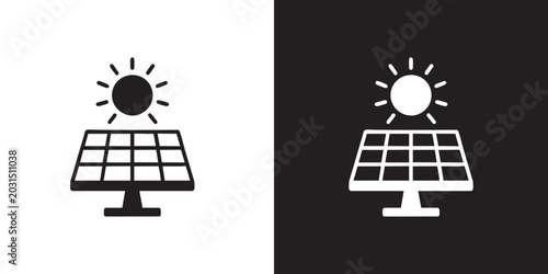 Bild auf Leinwand Minimalist Solar Panel Icon with Stylized Sun - Two-Tone Vector Renewable Energy