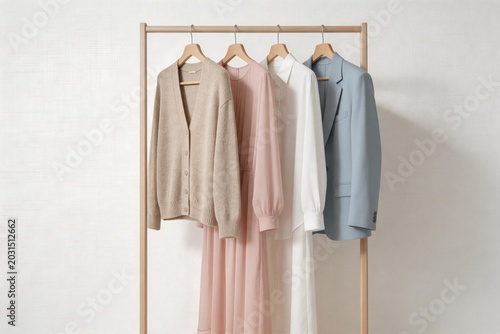 Clothing rack with five garments