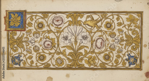 Intricate Floral and Foliage Border from an Antique Manuscript.