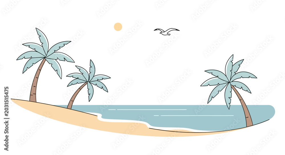 Obraz premium Palm trees on sandy beach shore.