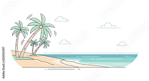 Fotografía Palm trees on sandy beach shore.