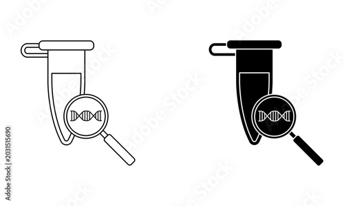 dna research with magnifying glass and microcentrifuge tube representing genetic analysis icon vector