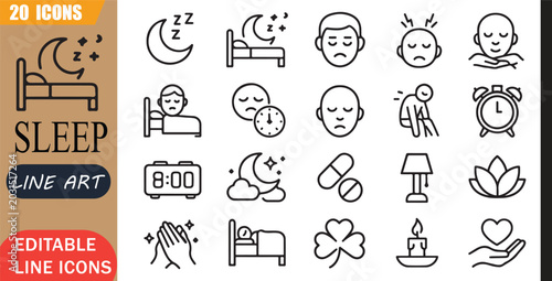 Foto Isolated insomnia wellness icons set, 20 editable line art icons set, sleep inso