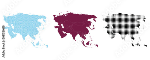 Foto Set of three halftone maps of asia continent in different styles vector illustra