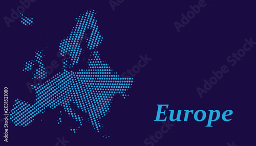 Bild auf Leinwand Abstract map of europe made of blue dots on a dark blue background, digital tech