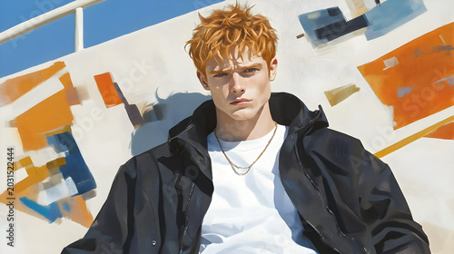 rpg waist-up portrait of lanky 18-year-old human male, perpetually fearful eyes, unkempt shaggy red