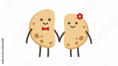 Cute cartoon potato couple holding hands in love