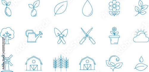 Tableau sur toile Line icons representing agriculture farming renewable energy nature for sustaina
